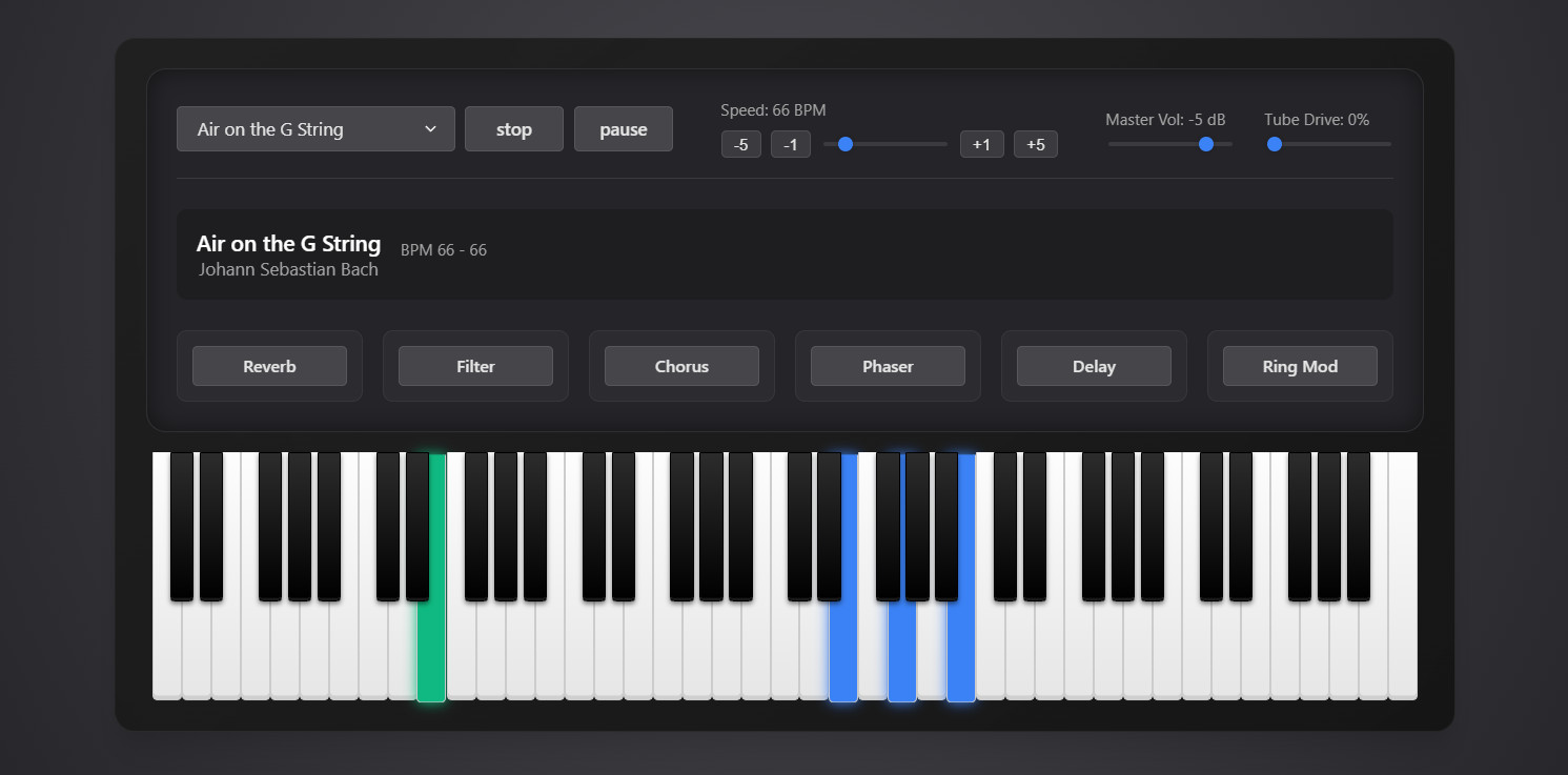 Screenshot of React Player Piano
